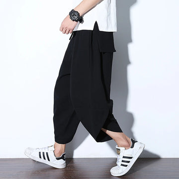 Aidase Summer Calf Length Pants Men Casual Loose Chinese Style Elastic Waist Linen Pant Man aidase-shop